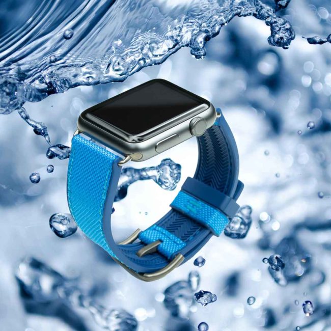 Blue-Electric-Apple-watch-grey-natural-rubber-bands-with-waves-on-back-bs