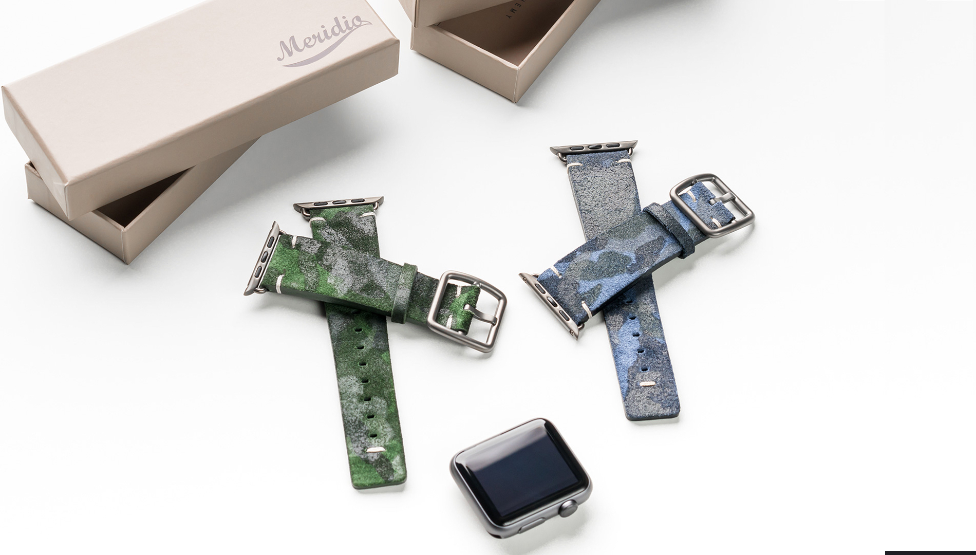 Choose the right outfit with the new camouflage apple watch bands from the suede collection by Meridio