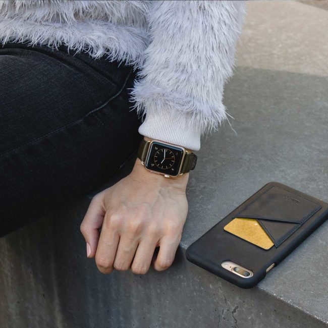 Musk-Apple-watch-nappa-green-leather-bans-with-a-female-denim-outfit-bs
