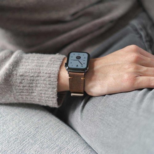 Old_Brown-Apple-watch--vintage-calf-leather-band-close-up-on-sofa