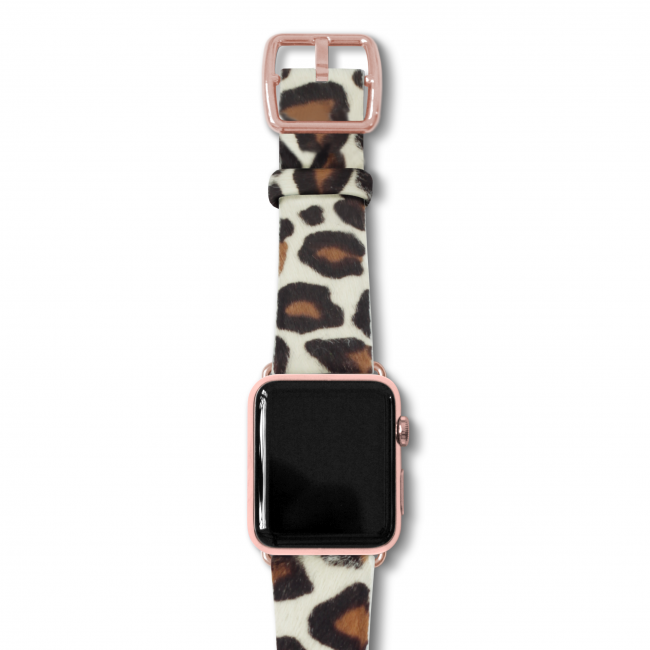 Whitey-Spotty cavallino leather band made in Italy apple watch rose gold buckle on top