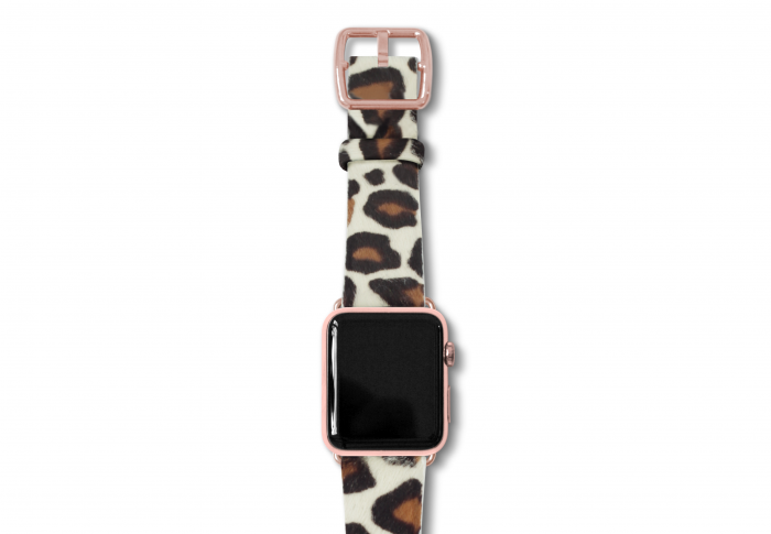 Whitey-Spotty cavallino leather band made in Italy apple watch rose gold buckle on top