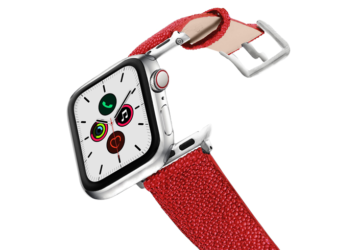 Maldives-AW-red-stingray-leather-band-stainless-steel-case-on-air
