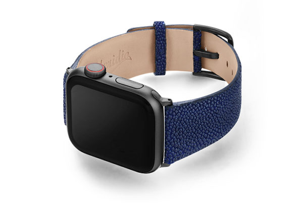 Royal-Blue-AW-stingray-leather-band-with-sapce-grey-case-on-left