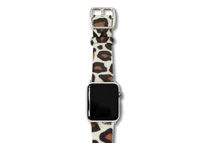 Whitey-Spotty cavallino leather band made in Italy apple watch yellow stainless buckle on top