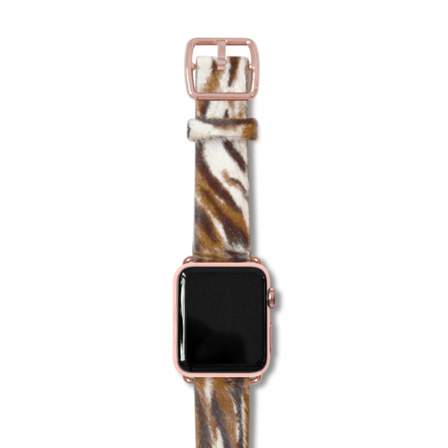 Bengal Tiger cavallino leather band with rose gold buckle