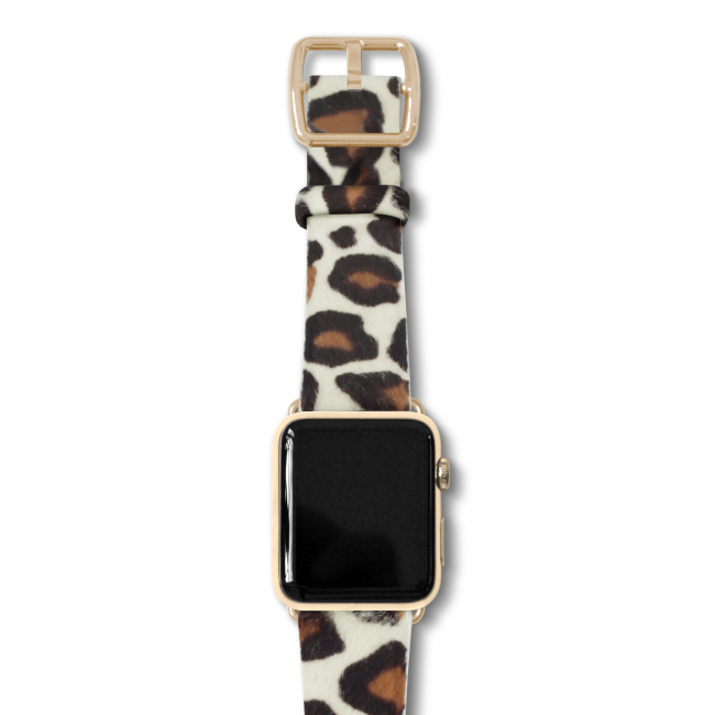 Whitey-Spotty cavallino leather band made in Italy apple watch yellow gold buckle on top