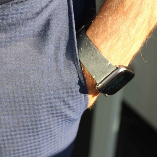 Touchstoone-Vintage-Apple-watch-band-with-the-hand-in-pocket