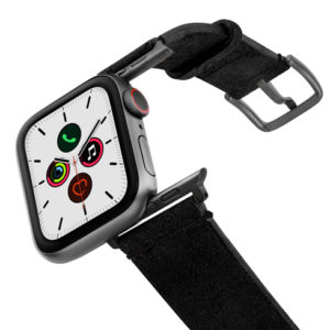 Forest-Black-Apple-Watch-heritage-leather-band-on-air-space-grey-adapters