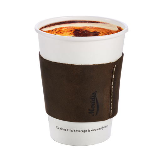 Dark brown leather coffee cup sleeve