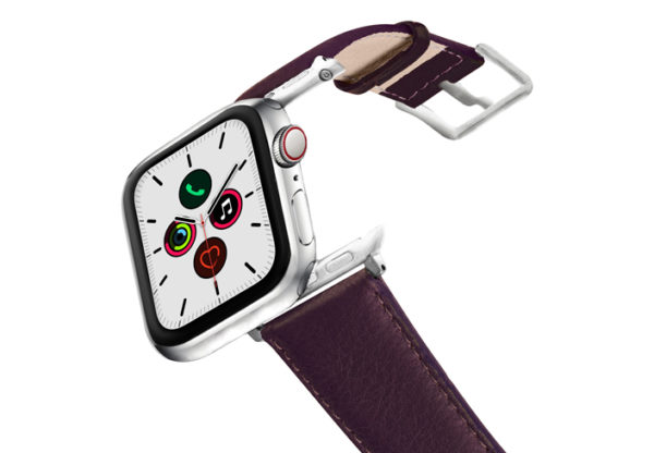 Burgundy-AW-nappa-leather-band-stainless-steel-case-on-air