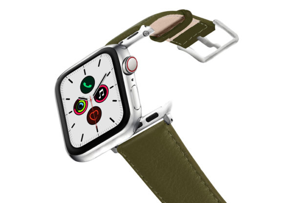 Musk-AW-green-nappa-leather-band-stainless-steel-case-on-air