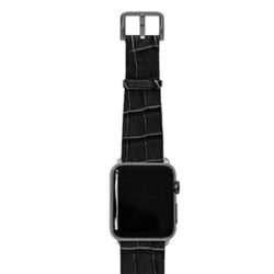 Pitch Black Apple watch calf leather band handmade in Italy | Meridio