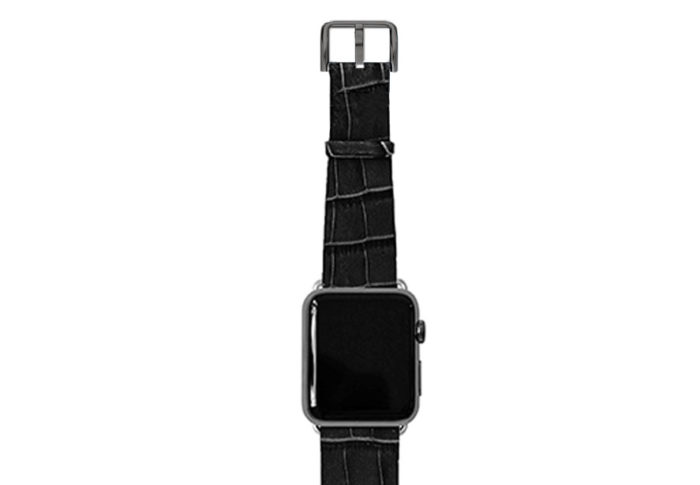 Pitch Black Apple watch calf leather band handmade in Italy | Meridio