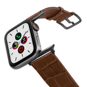Sweetwood-Apple-watch-light-brown-genuine-leather-band-on-air-space-grey-adapters