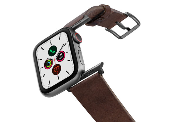 Burnt-AW-full-grain-leather-band-on-air-with-space-grey-adapters