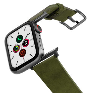 Deep-Leaf-Apple-watch-green-genuine-leather-band-on-air-space-grey-adapters