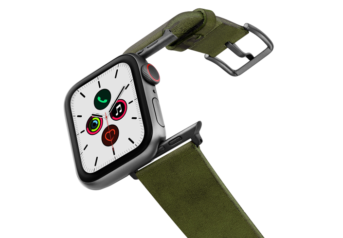 Deep-Leaf-Apple-watch-green-genuine-leather-band-on-air-space-grey-adapters
