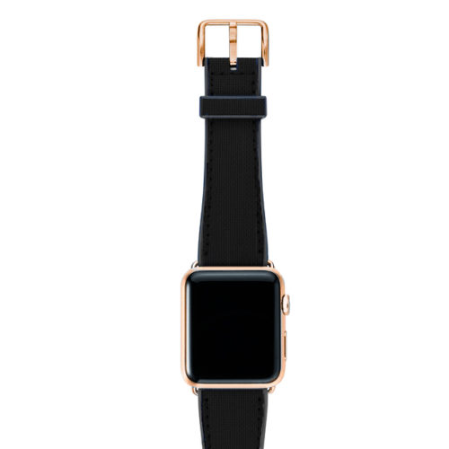 Gloomy-Apple-watch-black-natural-rubber-strap-with-GOLD-SERIES-3-case