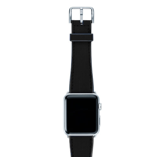 Gloomy-Apple-watch-black-natural-rubber-strap-with-silver-case