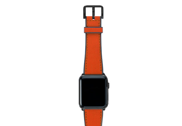 Lobster-Apple-watch-red-natural-rubber-strap-with-black-case