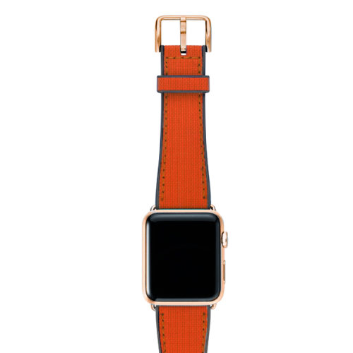 Lobster-Apple-watch-red-natural-rubber-strap-with-gold-series-3-case