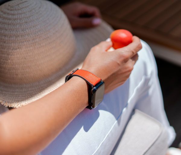 Lobster-Apple-watch-red-orange-rubber-band-keeping-a-tomato-in-own-hands
