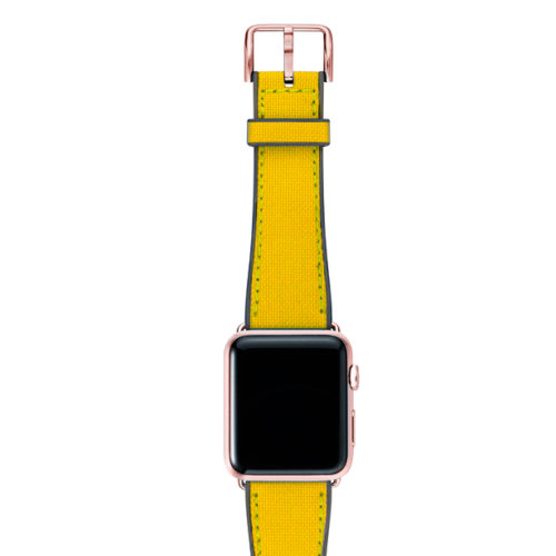 Submarine-Apple-watch-yellow-natural-rubber-strap-with-rose-gold-case