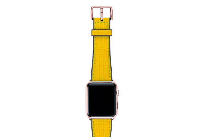 Submarine-Apple-watch-yellow-natural-rubber-strap-with-rose-gold-case