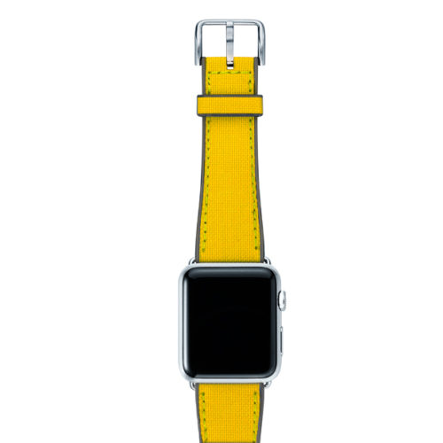 Submarine-Apple-watch-yellow-natural-rubber-strap-with-silver-case