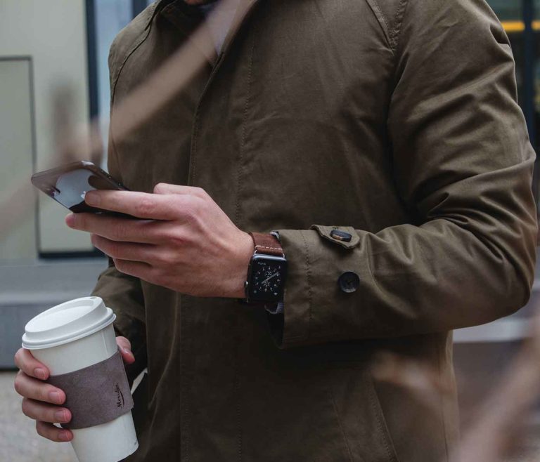 Cottage Chocolate+CoffeoClock-Dark-brown-combo-Apple-leather-accessories-for-him-with-green-jacket