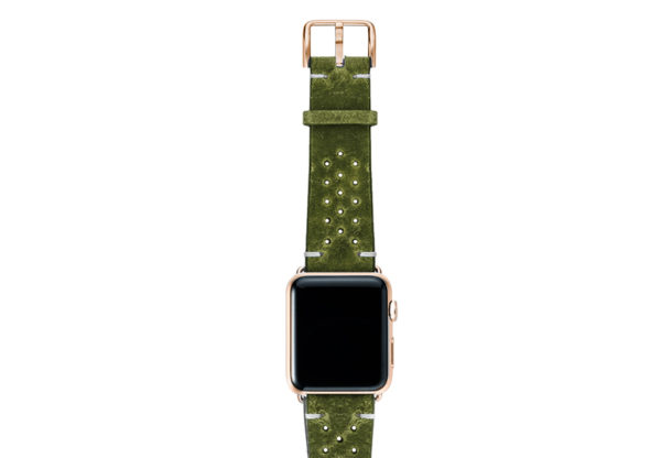 Hope-AW-green-calf-leather-band-with-holes-with-case-gold-series3