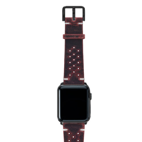 Promise-AW-red-calf-leather-band-with-holes-and-case-black