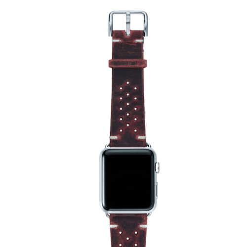 Promise-AW-red-calf-leather-band-with-holes-and-case-silver