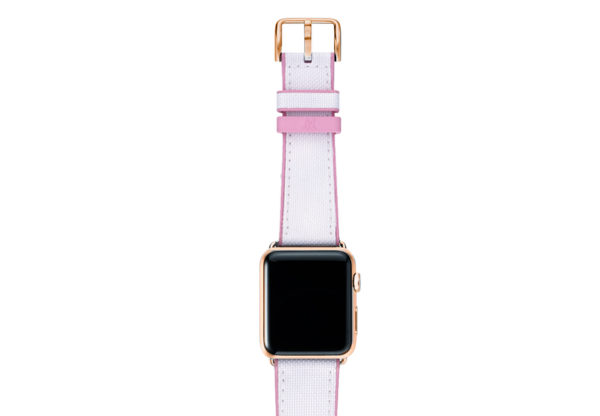 Pink Sand AW white rubber band on top of steel gold case