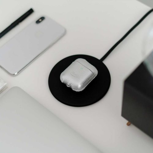 Crystal-Airpods-silver-leather-case-on-wireless-charger-bs