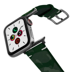 Grren-Guerilla-Apple-watch-suede-camouflage-leatehr-band-with-space-grey-adapters-on-air