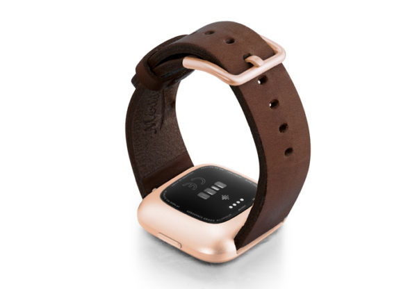 Burnt-Fitbit-Watch-deep-brown-full-grain-leather-band-with-rose-aluminium-back-case