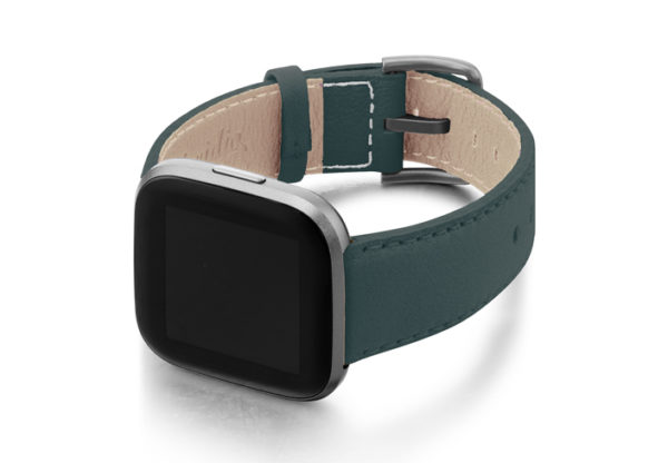 Denim-Fitbit-nappa-leather-band-with-case-on-left