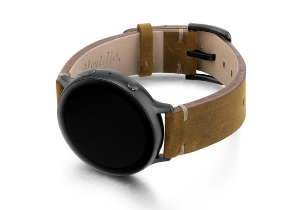 Smoked-walnut-Galaxy-Watch-calf-Leather-band-with-case-on-left