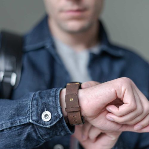 galaxy-watch-active-old-brown-on-wrist-for-him-with-aj-eans-shirt