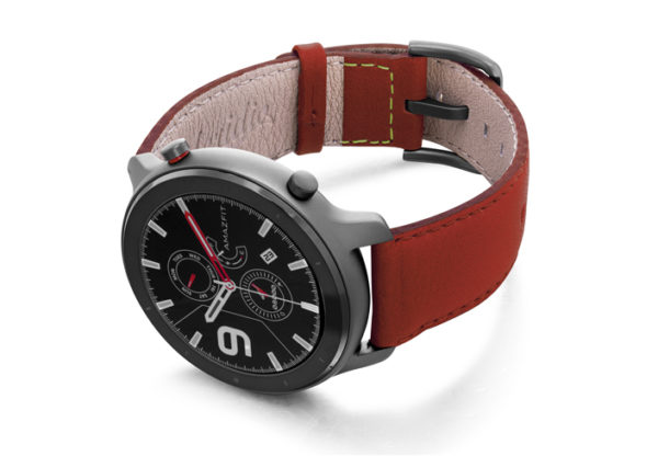 Amazfit-GTR-coral-nappa-leather-band-with-display-on-left