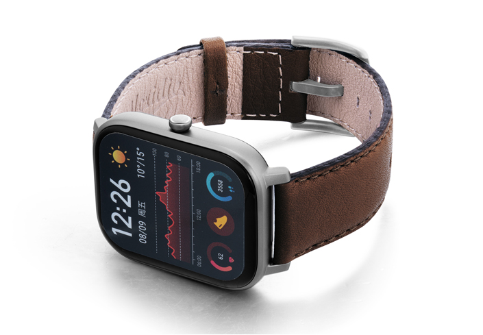 Amazfit-GTS-chestnut-nappa-leather-band-with-display-on-left