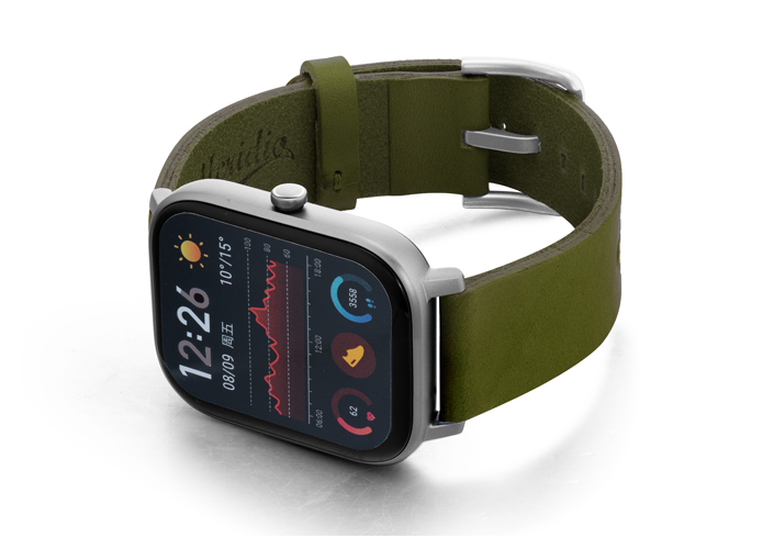 Amazfit-GTS-deep-leaf-clay-leather-band-with-displey-on-left