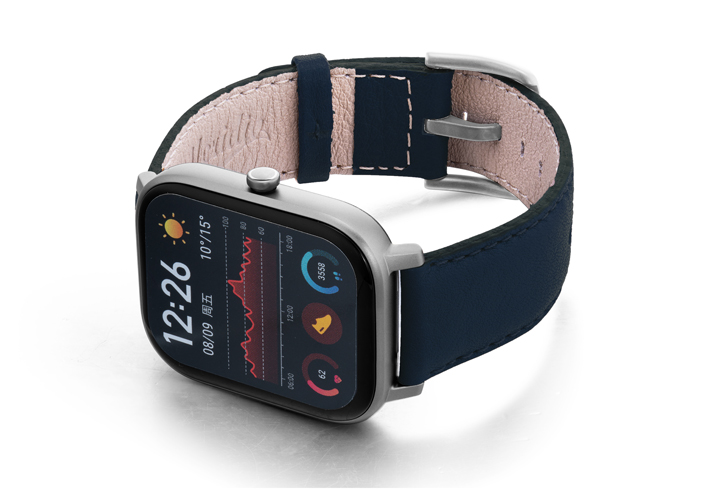 Amazfit-GTS-mediterranean-blue-nappa-leather-band-with-displey-on-left