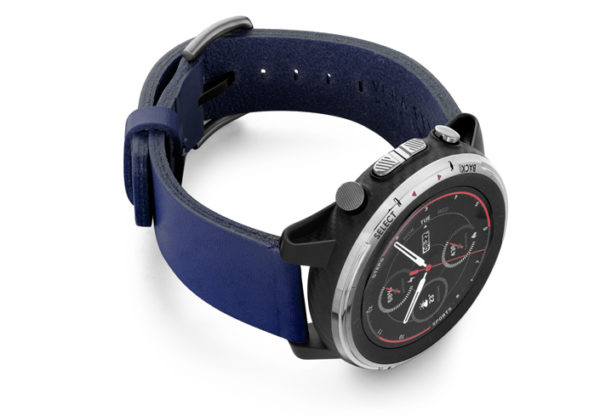 Amazfit-Stratos-blue-england-clay-leather-band-with-displey-on-right