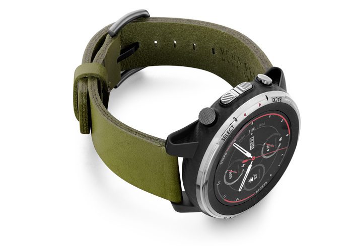Amazfit-Stratos-deep-leaf-clay-leather-band-with-displey-on-right