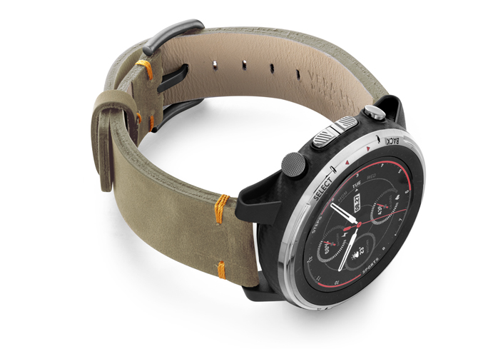 Amazfit-Stratos-driedherb-vintage-leather-band-with-displey-on-right