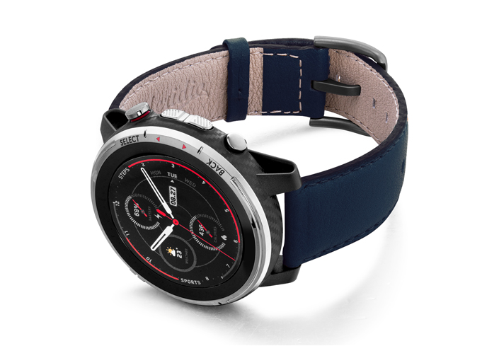 Amazfit-Stratos-mediterranean-blue-nappa-leather-band-with-display-on-left