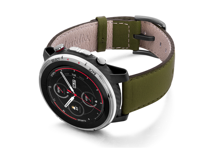 Amazfit-Stratos-musk-green-nappa-leather-band-with-display-on-left